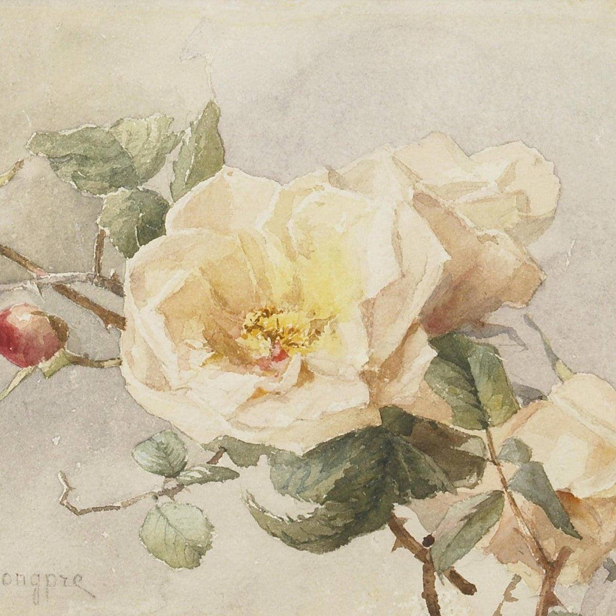 Soft Yellow Rose Branch Study – Floral Oil Painting - Oil Painting Haven