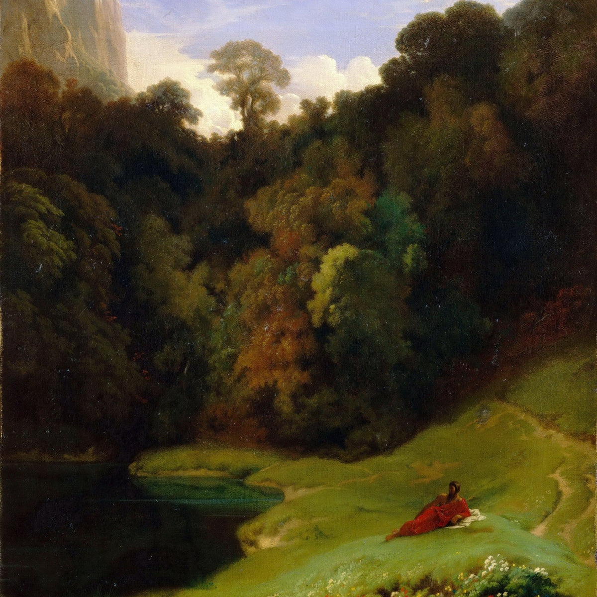 Hand-painted solitude by the forest lake landscape oil painting on canvas
