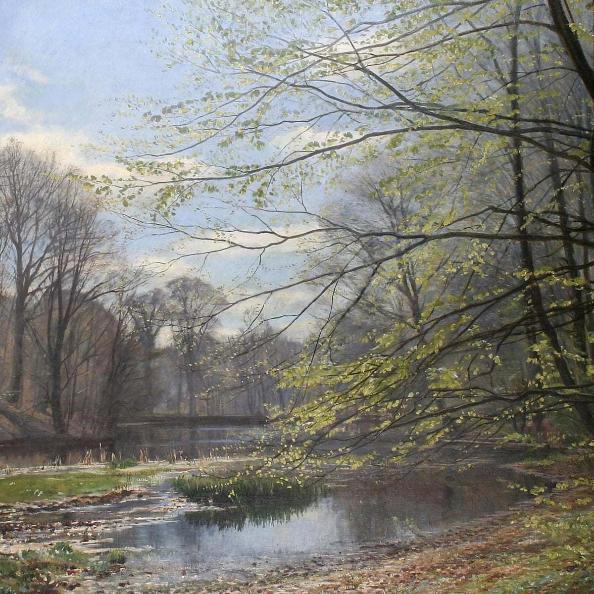 Spring Forest Stream with Fresh Leaves – Landscape Oil Painting - Oil Painting Haven