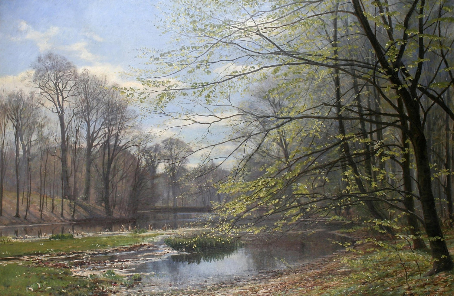 Spring Forest Stream with Fresh Leaves – Landscape Oil Painting - Oil Painting Haven