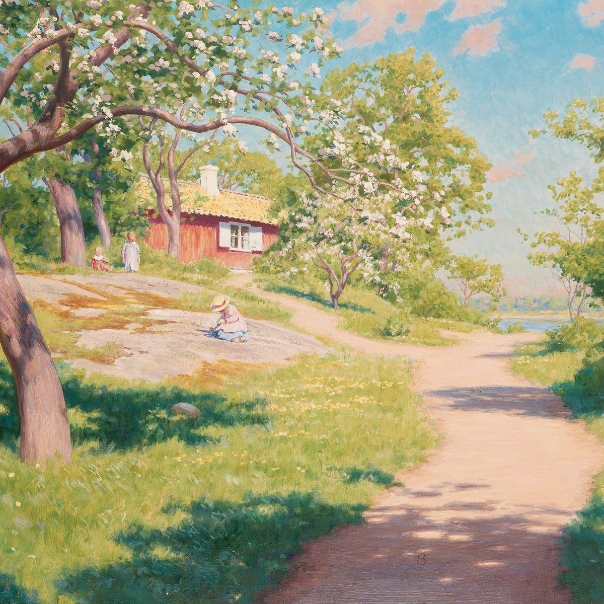 Spring Garden Path with Blossoming Trees – Hand - Painted Oil Painting - Oil Painting Haven