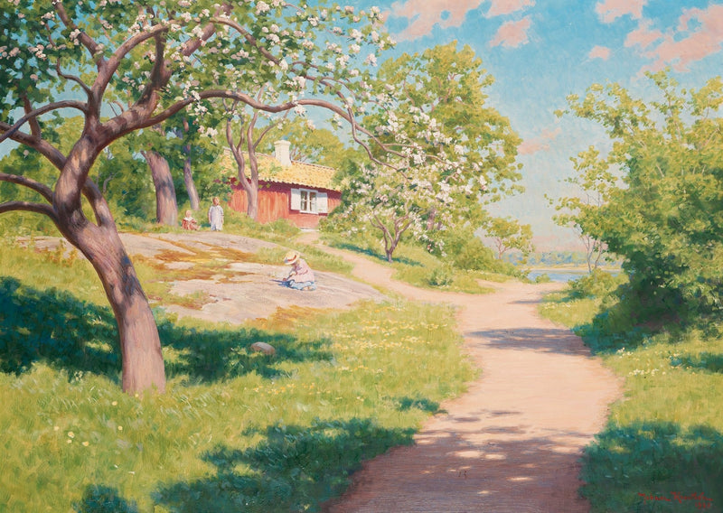 Spring Garden Path with Blossoming Trees – Hand - Painted Oil Painting - Oil Painting Haven