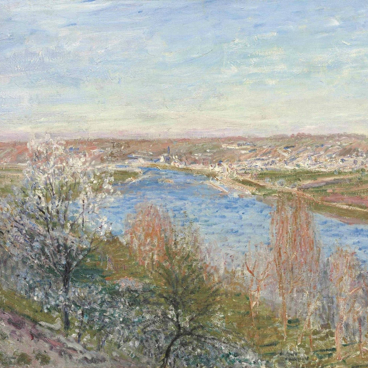 Spring River Valley with Blossoming Trees - Landscape Oil Painting - Oil Painting Haven