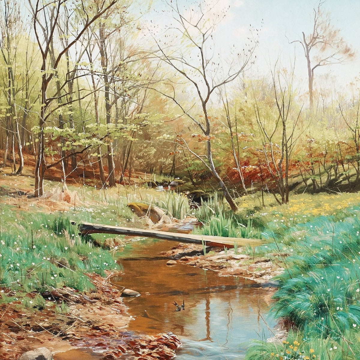 Spring Woodland Stream, Wildflowers – Hand - Painted Oil Painting - Oil Painting Haven