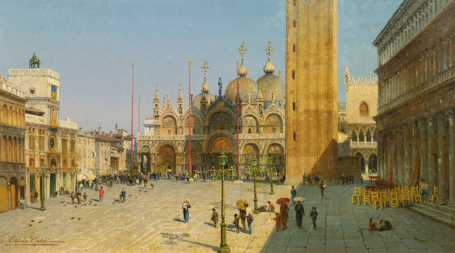 St. Mark’s Square, Venice, Basilica, Figures – Landscape Oil Painting - Oil Painting Haven