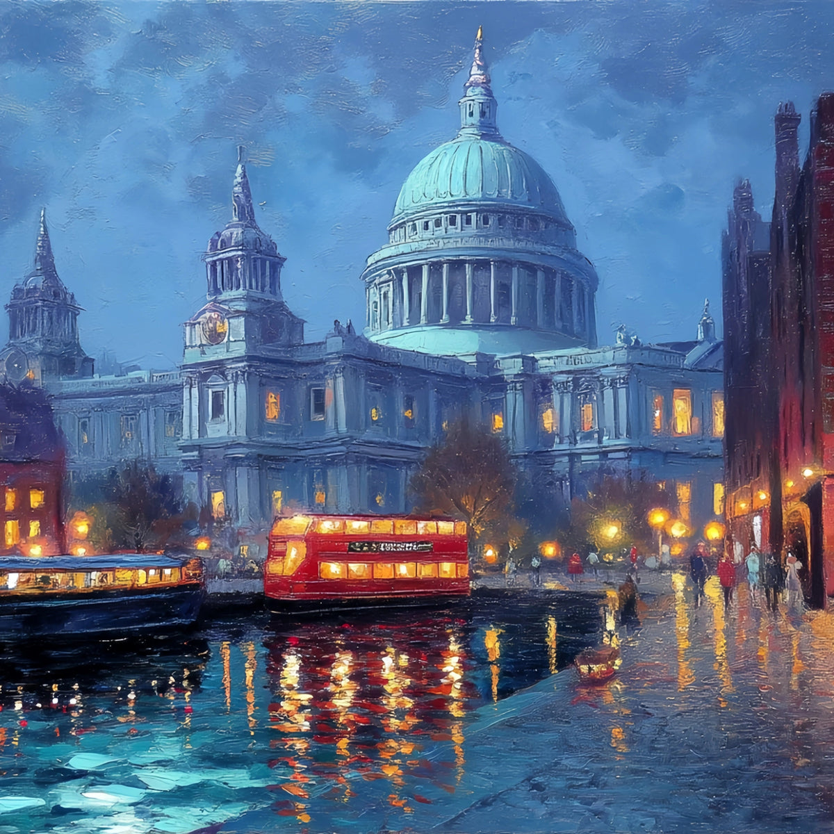 St. Paul’s Cathedral London Nightscape Original Oil Painting For Sale - Oil Painting Haven