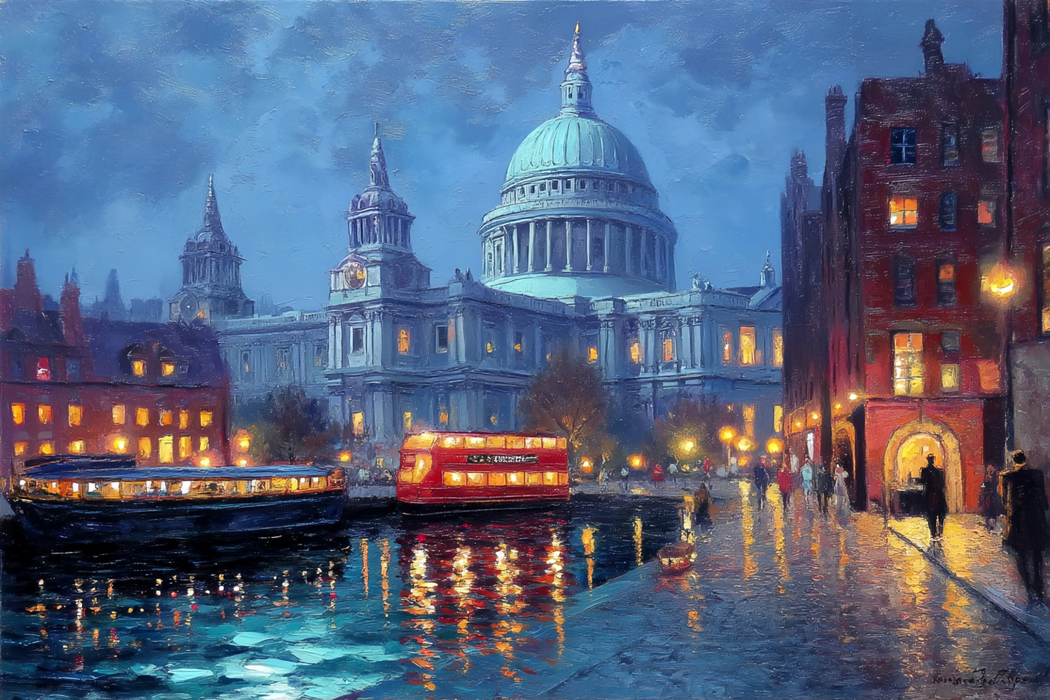St. Paul’s Cathedral London Nightscape Original Oil Painting For Sale - Oil Painting Haven