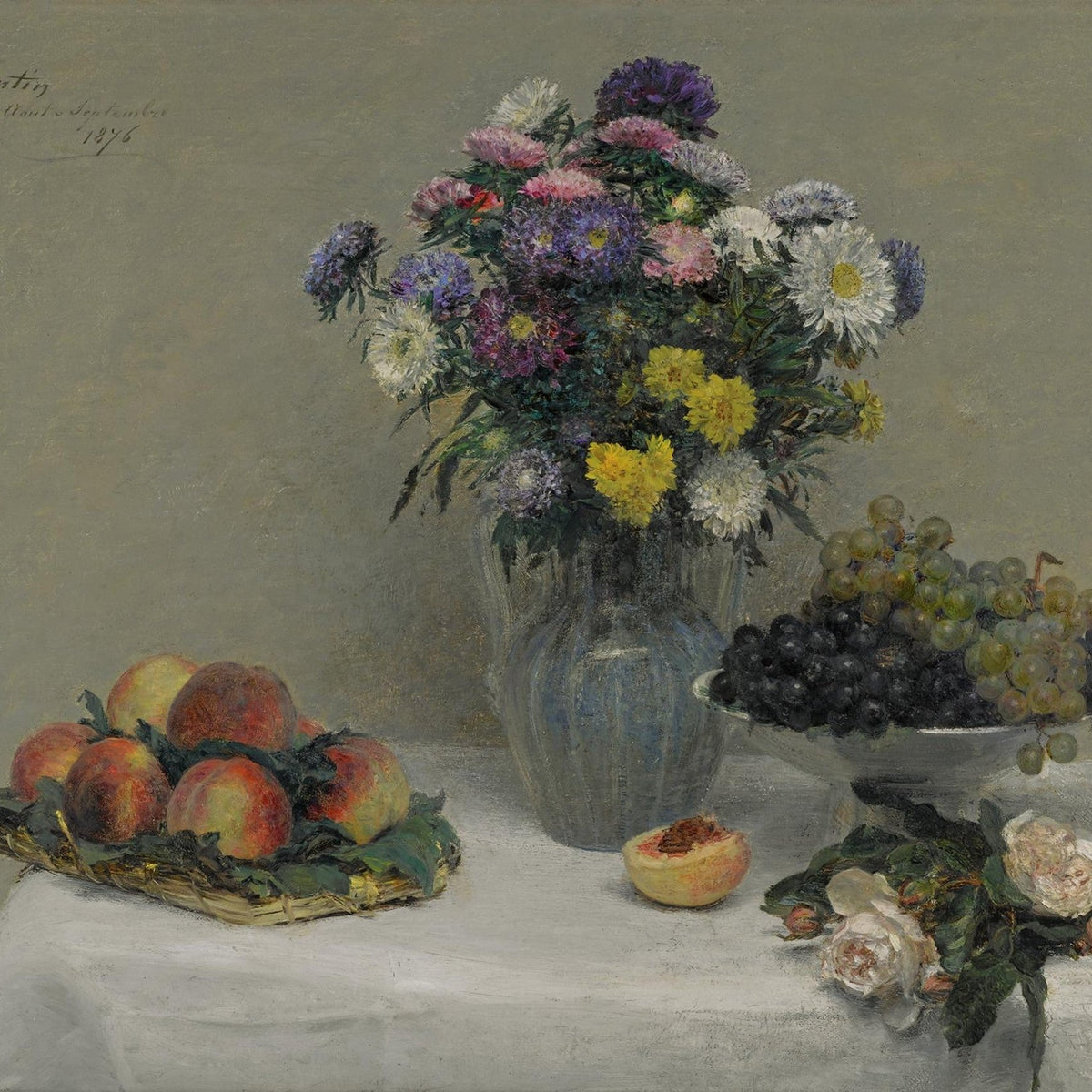 Still Life Flowers and Fruit in Vase Hand Painted - Floral Oil Painting - Oil Painting Haven