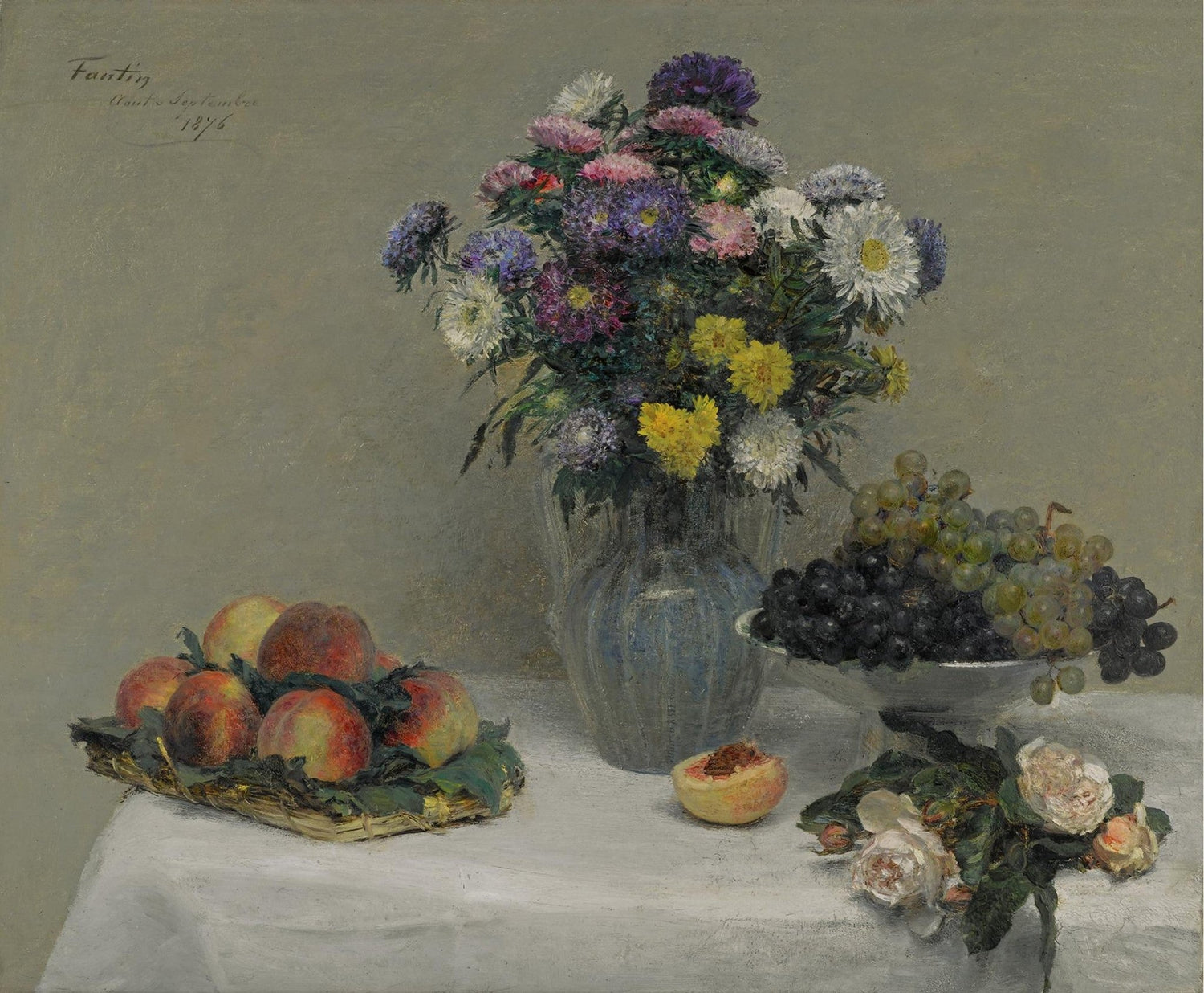 Still Life Flowers and Fruit in Vase Hand Painted - Floral Oil Painting - Oil Painting Haven