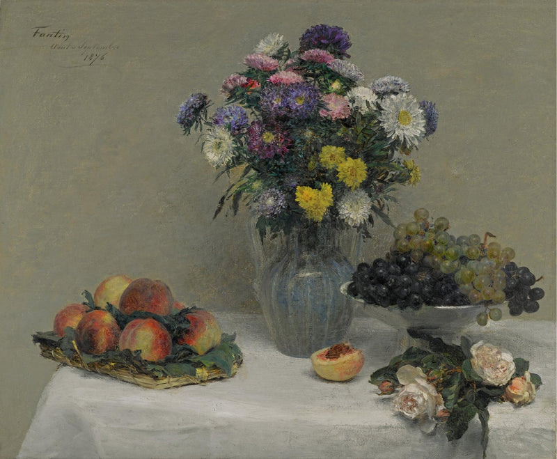 Still Life Flowers and Fruit in Vase Hand Painted - Floral Oil Painting - Oil Painting Haven