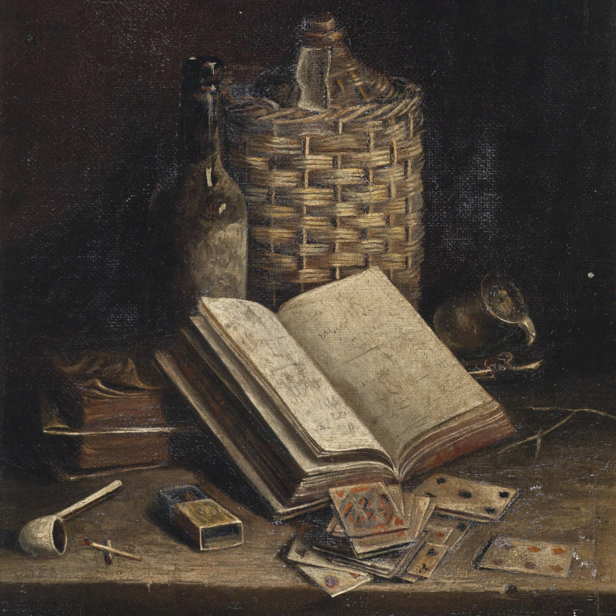 Still Life Oil Painting - Antique Books and Playing Cards - Oil Painting Haven