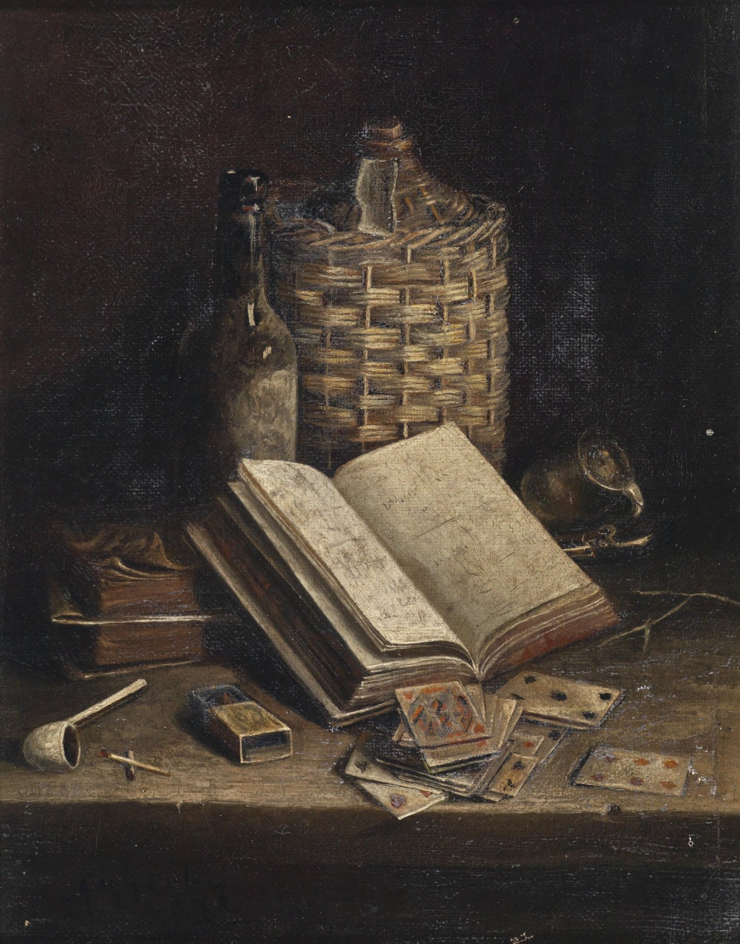 Still Life Oil Painting - Antique Books and Playing Cards - Oil Painting Haven
