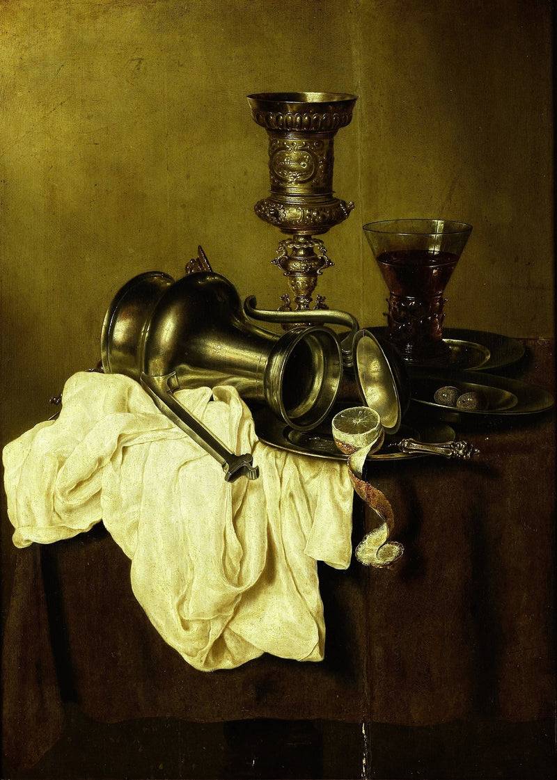 Still Life Oil Painting - Antique Pewter and Wine Glass - Oil Painting Haven