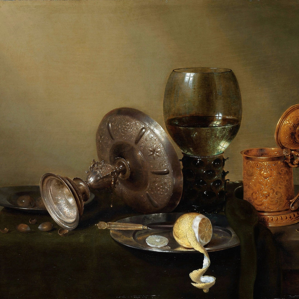 Still Life Oil Painting - Antique Silver and Lemon - Oil Painting Haven