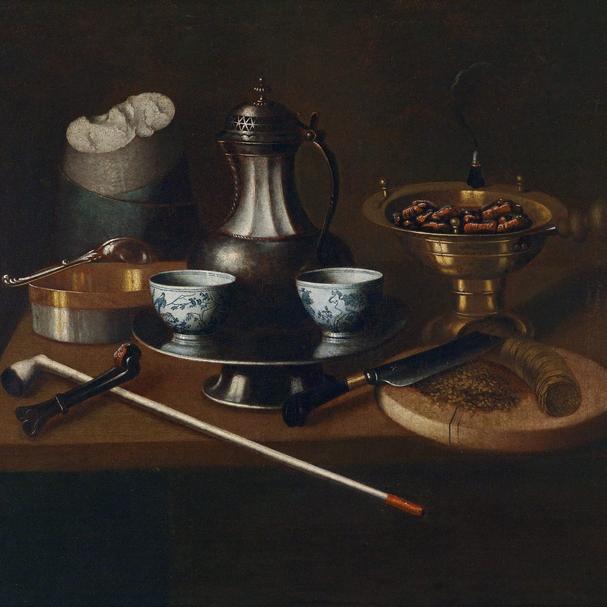 Still Life Oil Painting - Antique Tea Set Scene - Oil Painting Haven