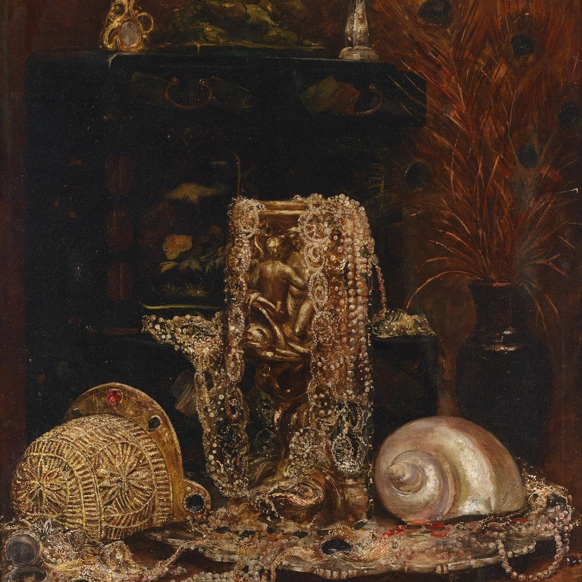 Still Life Oil Painting - Antique Treasures and Pearls - Oil Painting Haven