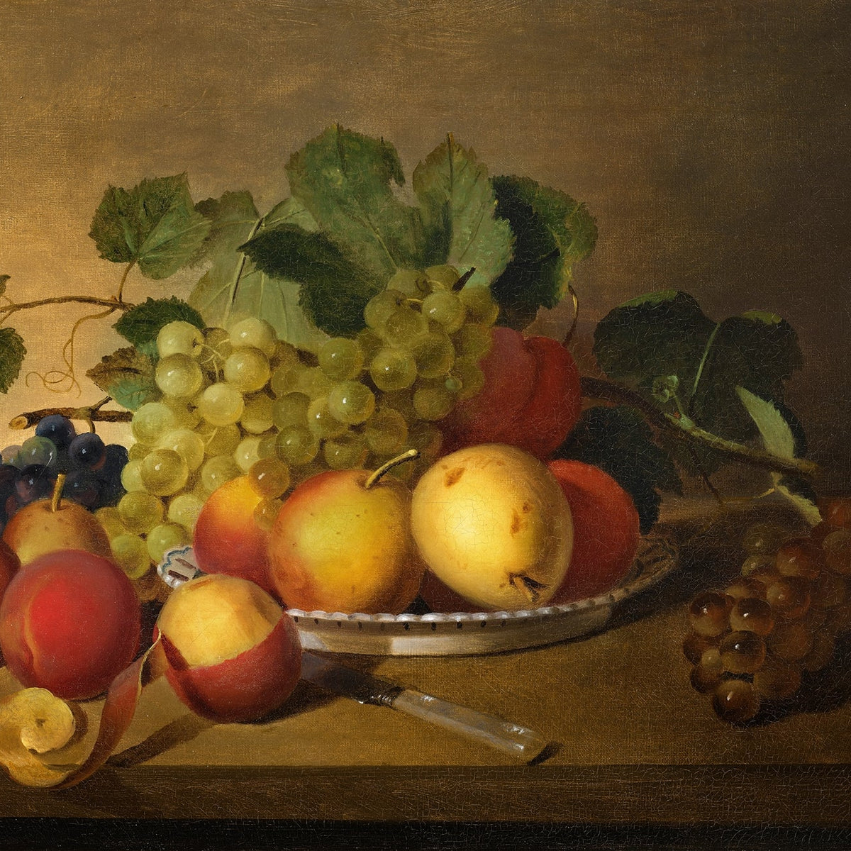 Still Life Oil Painting - Apples and Grapes on Table - Oil Painting Haven