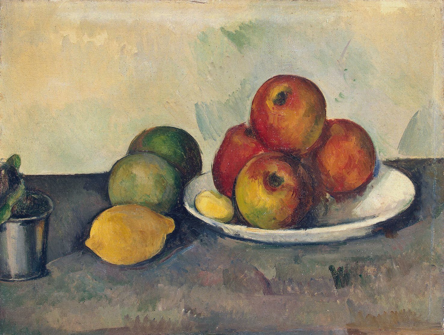 Still Life Oil Painting - Apples and Lemon on Plate - Oil Painting Haven