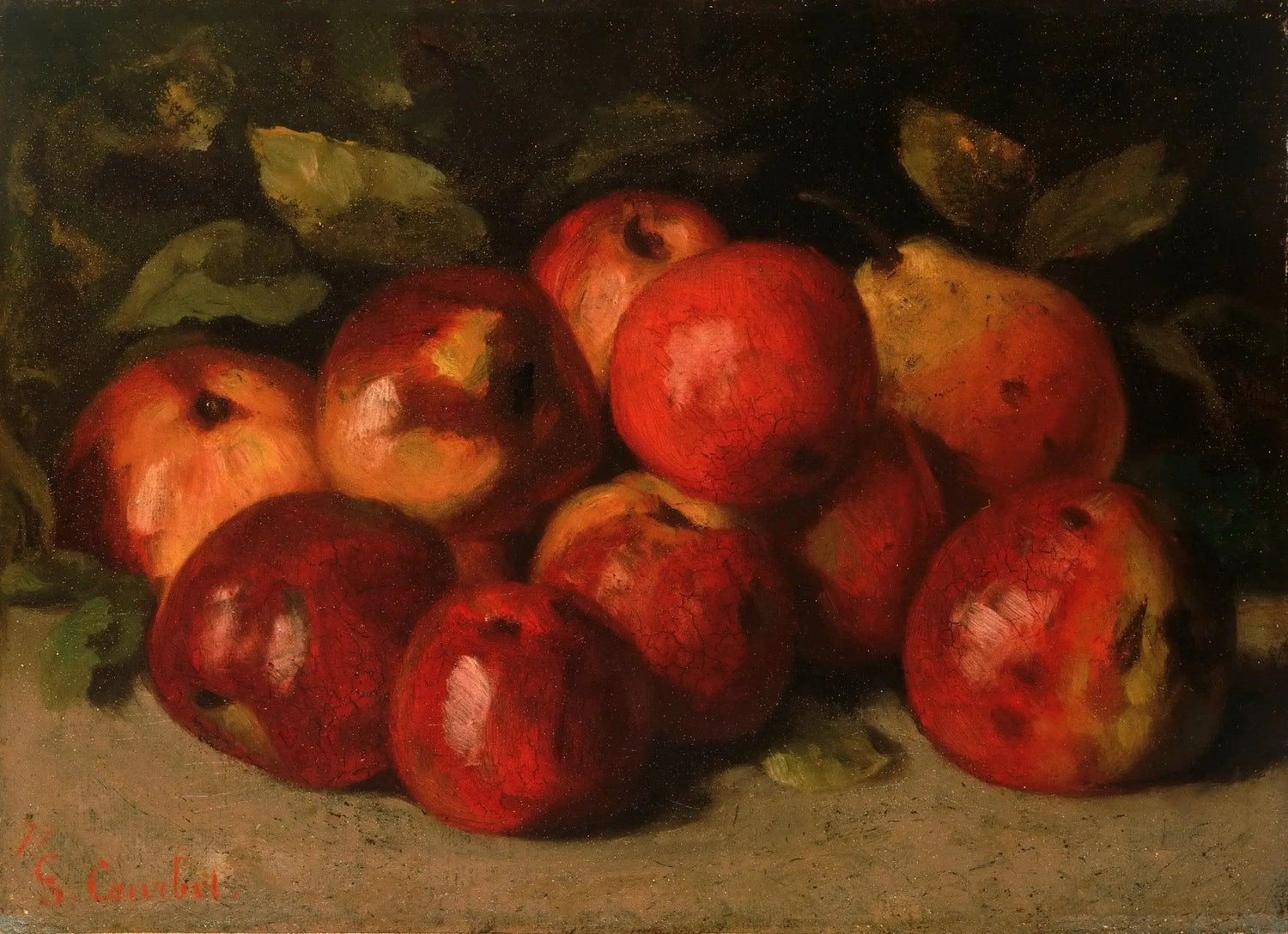 Still Life Oil Painting - Apples and Pear by Courbet - Oil Painting Haven