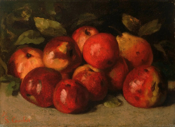 Still Life Oil Painting - Apples and Pear by Courbet - Oil Painting Haven