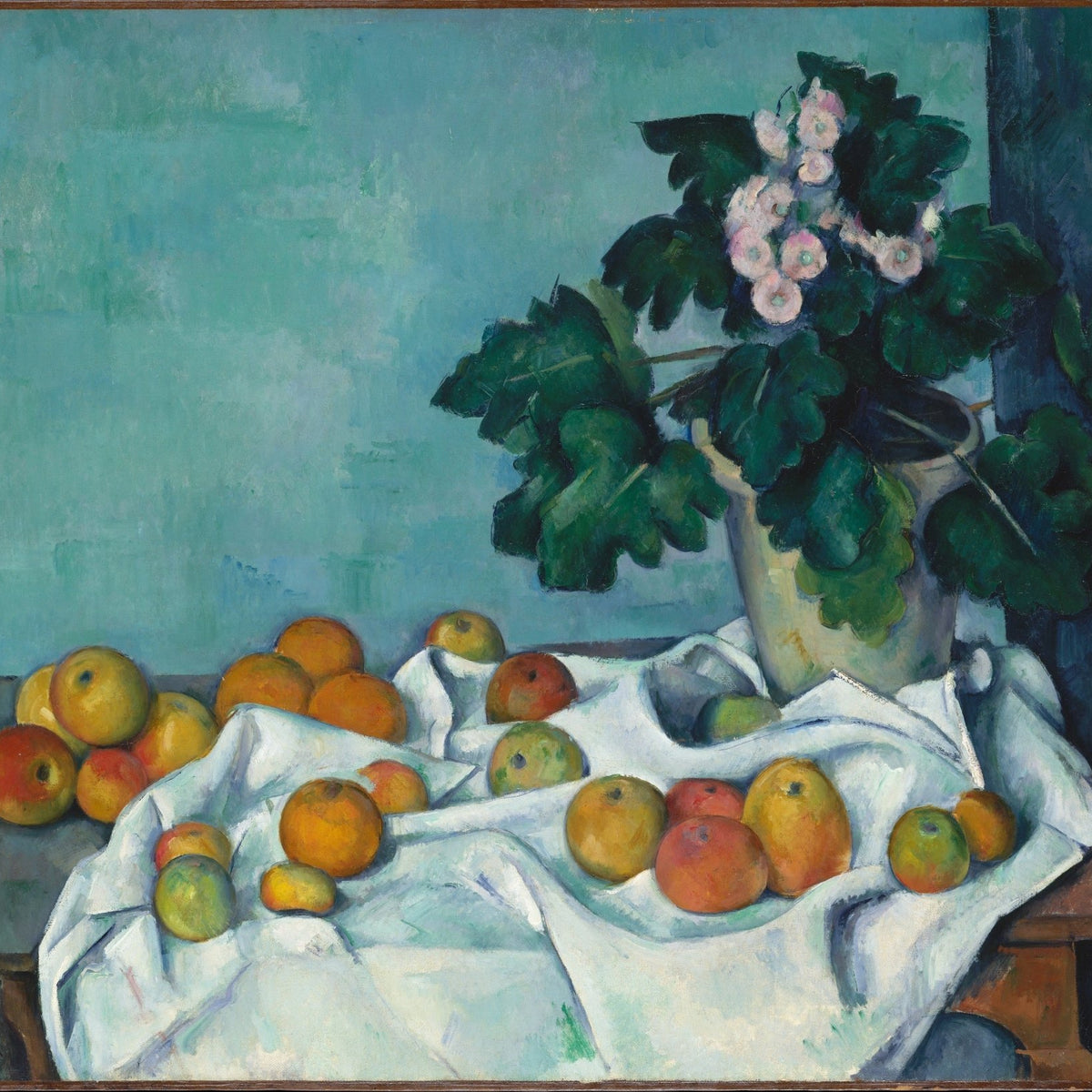 Still Life Oil Painting - Apples and Primrose Pot - Oil Painting Haven