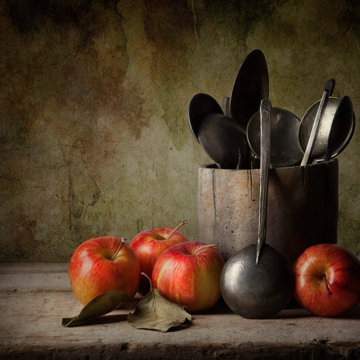 Still Life Oil Painting - Apples and Vintage Utensils - Oil Painting Haven