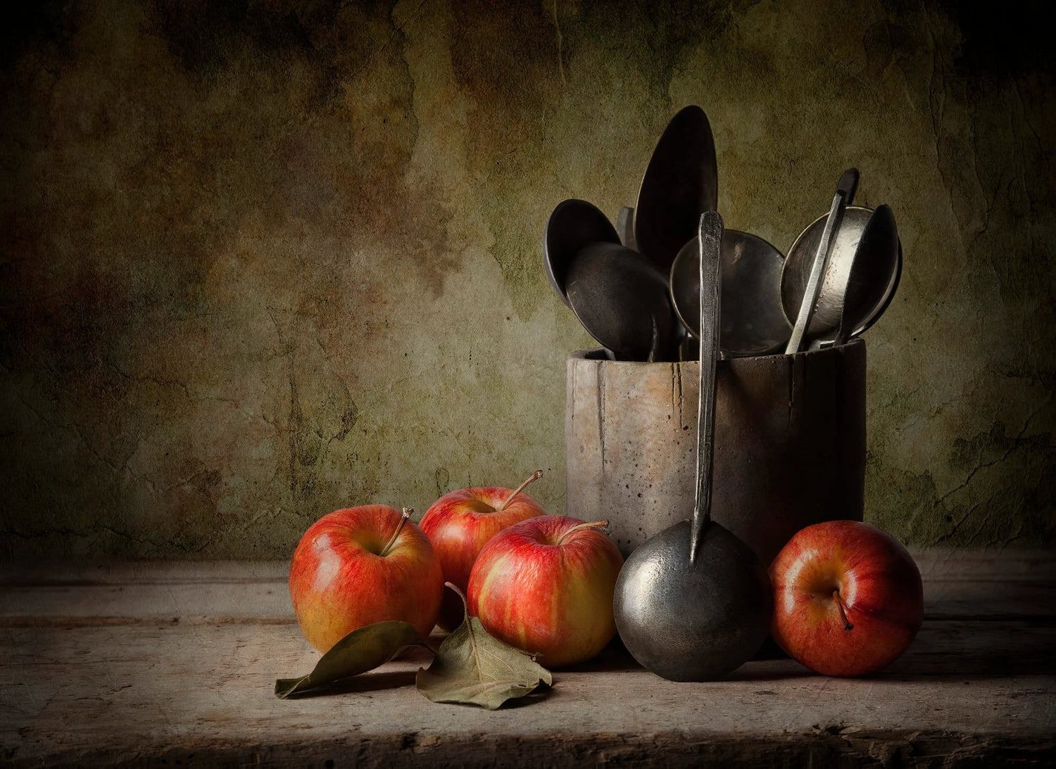 Still Life Oil Painting - Apples and Vintage Utensils - Oil Painting Haven