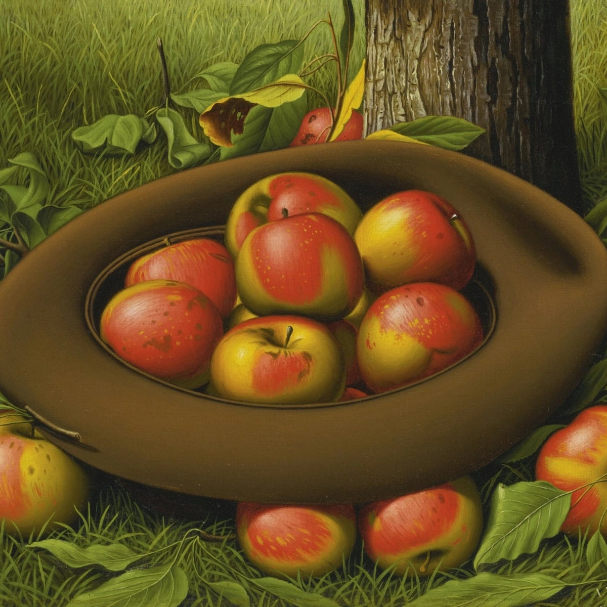 Still Life Oil Painting - Apples in Rustic Wooden Bowl - Oil Painting Haven