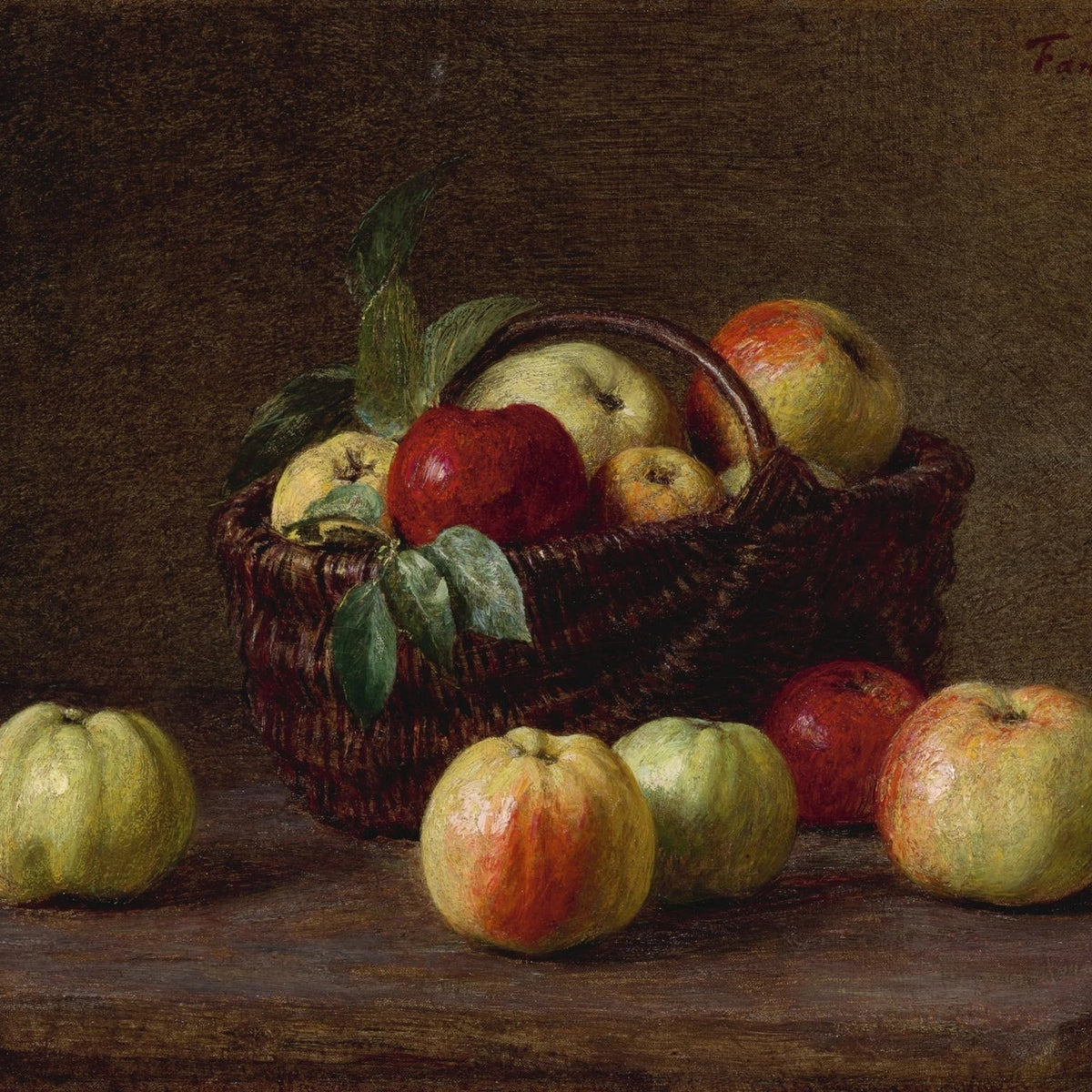 Still Life Oil Painting - Apples in Woven Basket - Oil Painting Haven
