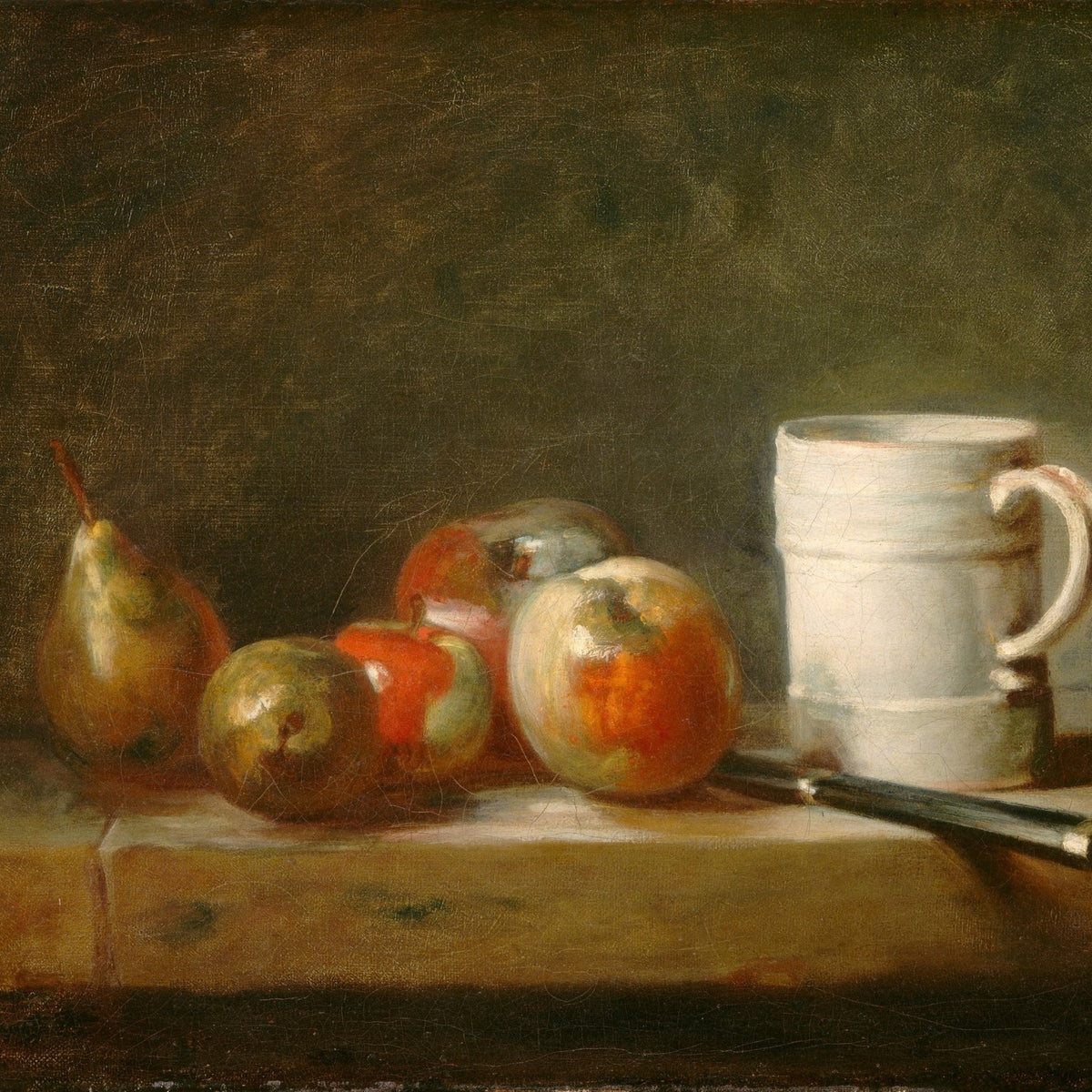 Still Life Oil Painting - Apples, Pear and White Mug - Oil Painting Haven