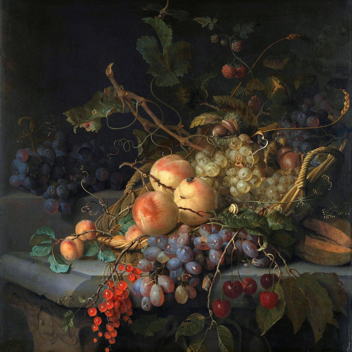 Still Life Oil Painting - Basket of Grapes and Peaches - Oil Painting Haven