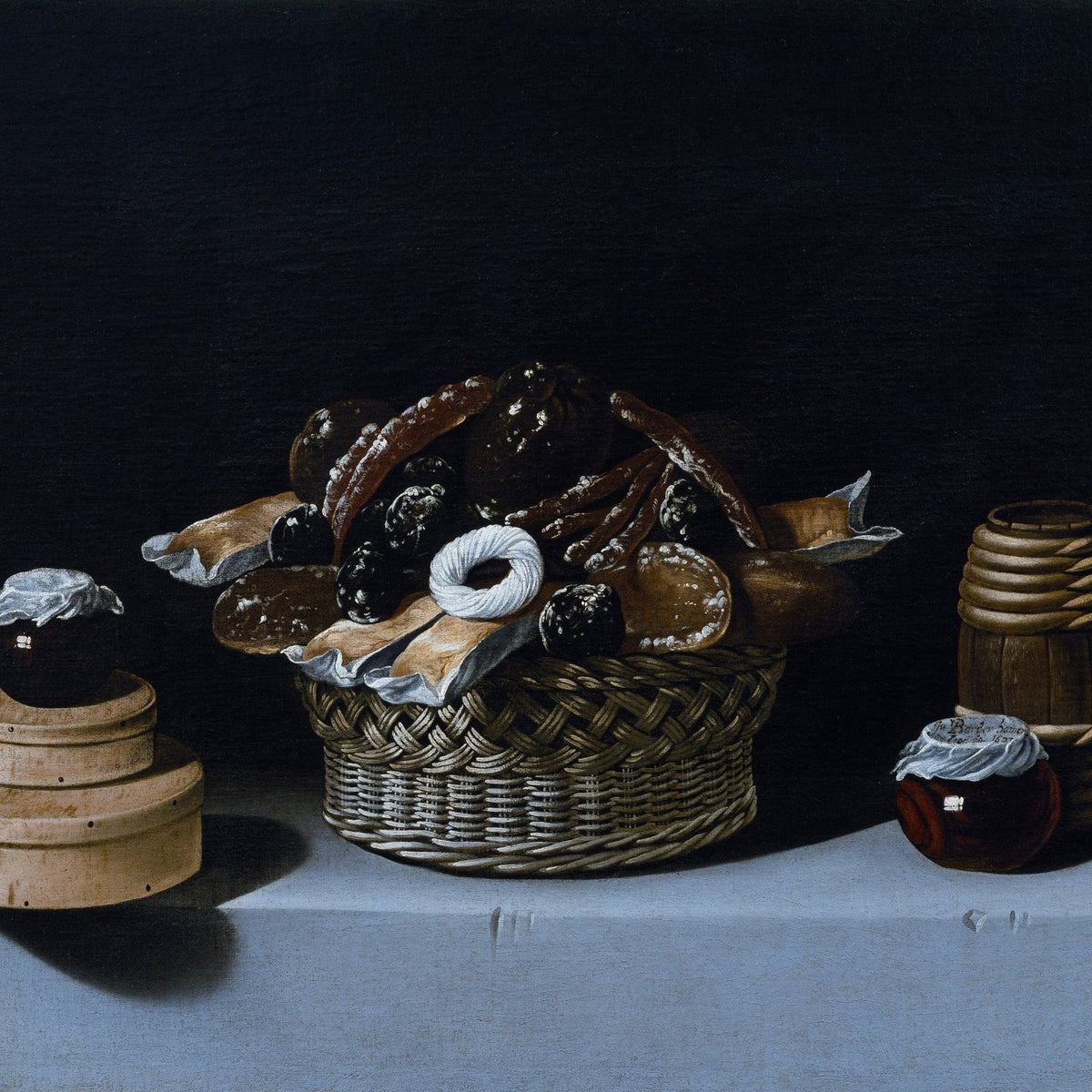 Still Life Oil Painting - Basket of Pastries and Honey - Oil Painting Haven