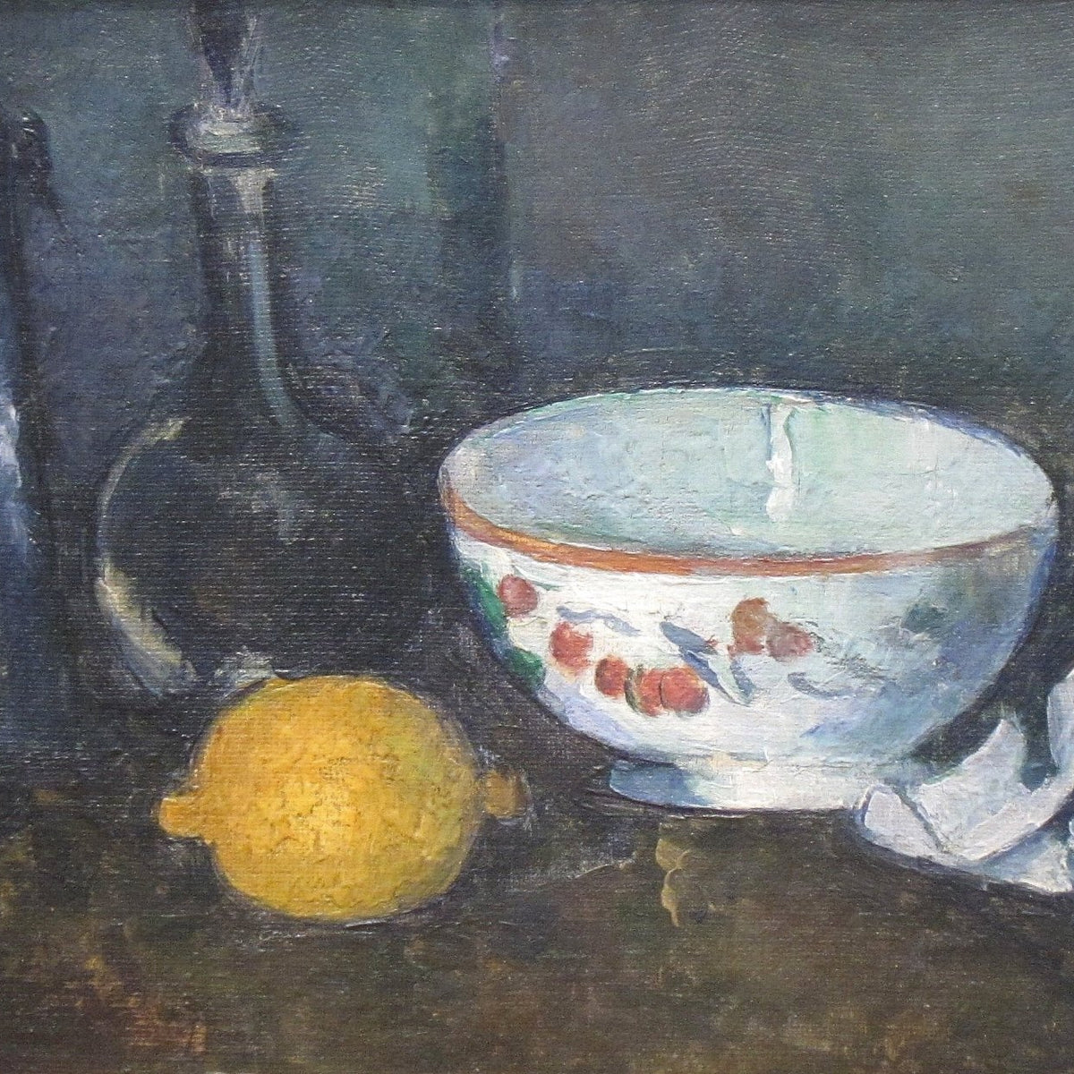 Still Life Oil Painting - Blue Bottle and Lemon - Oil Painting Haven