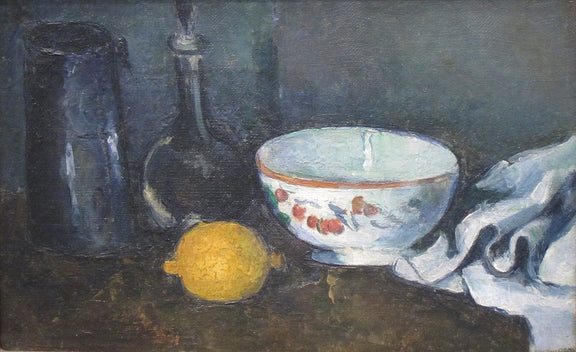 Still Life Oil Painting - Blue Bottle and Lemon - Oil Painting Haven