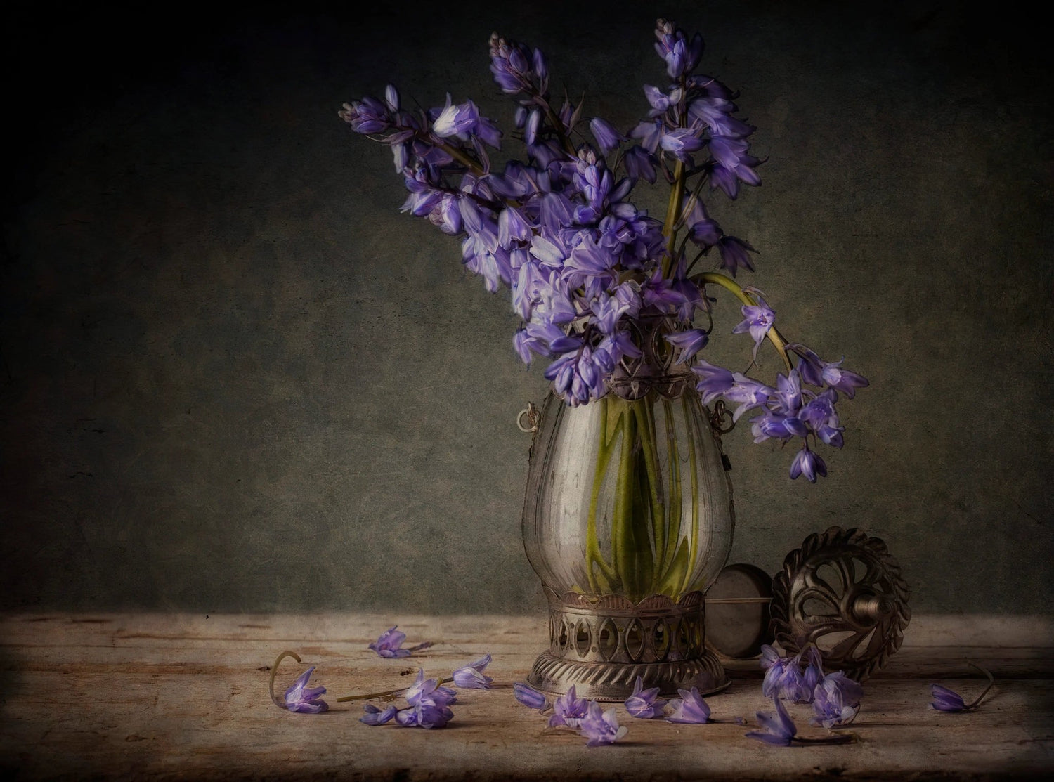 Still Life Oil Painting - Bluebells in Ornate Vase - Oil Painting Haven