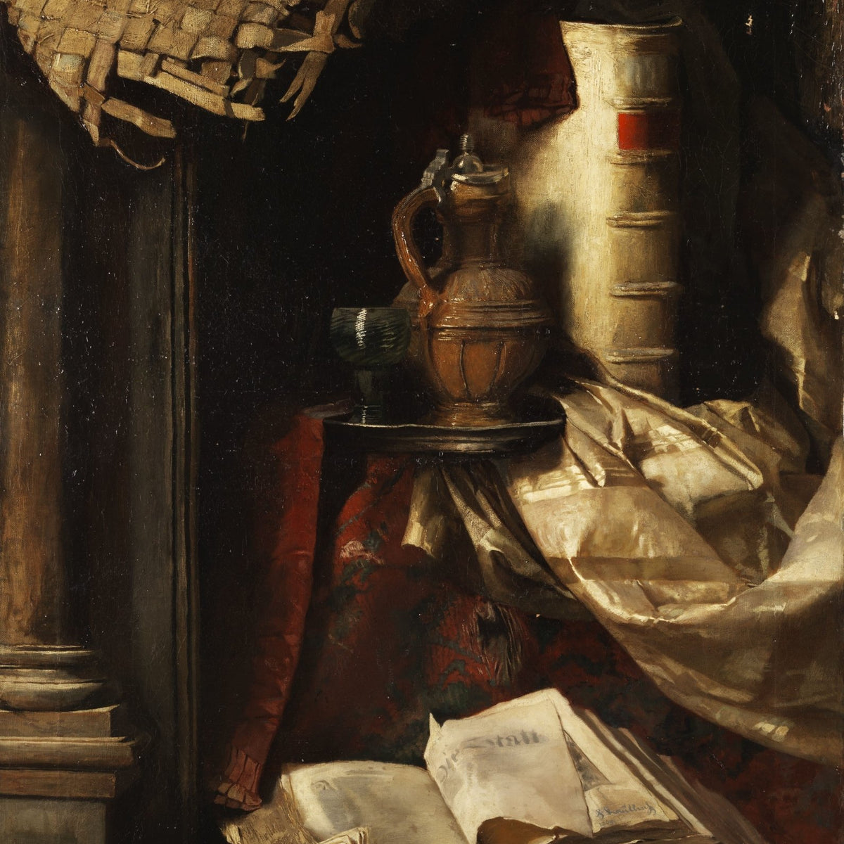 Still Life Oil Painting - Books and Silver Jug - Oil Painting Haven
