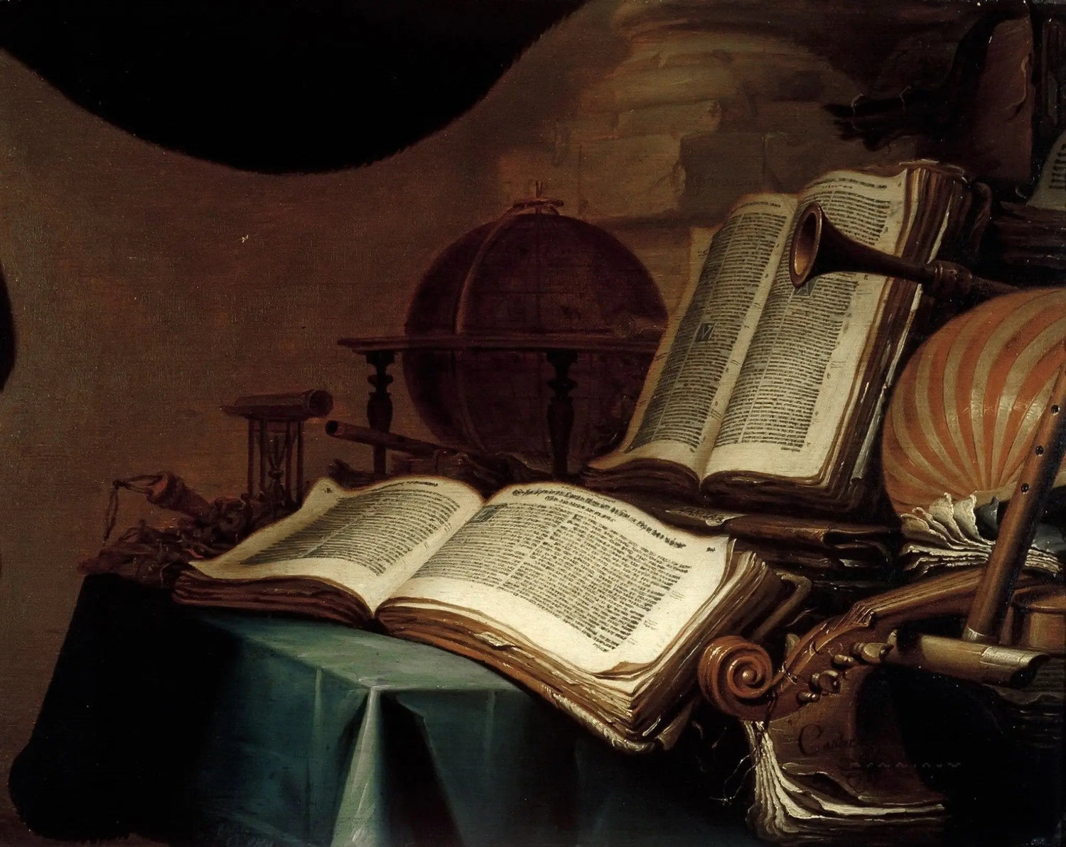 Still Life Oil Painting - Books, Globe and Musical Instruments - Oil Painting Haven