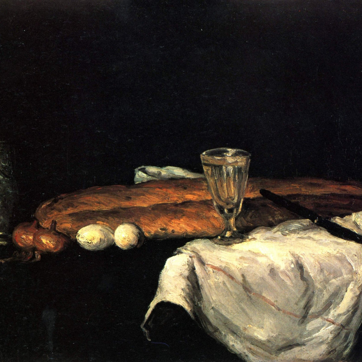 Still Life Oil Painting - Bread, Eggs and Glass - Oil Painting Haven