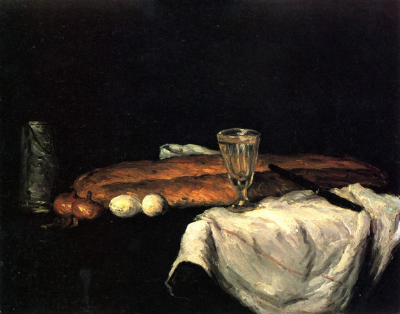 Still Life Oil Painting - Bread, Eggs and Glass - Oil Painting Haven