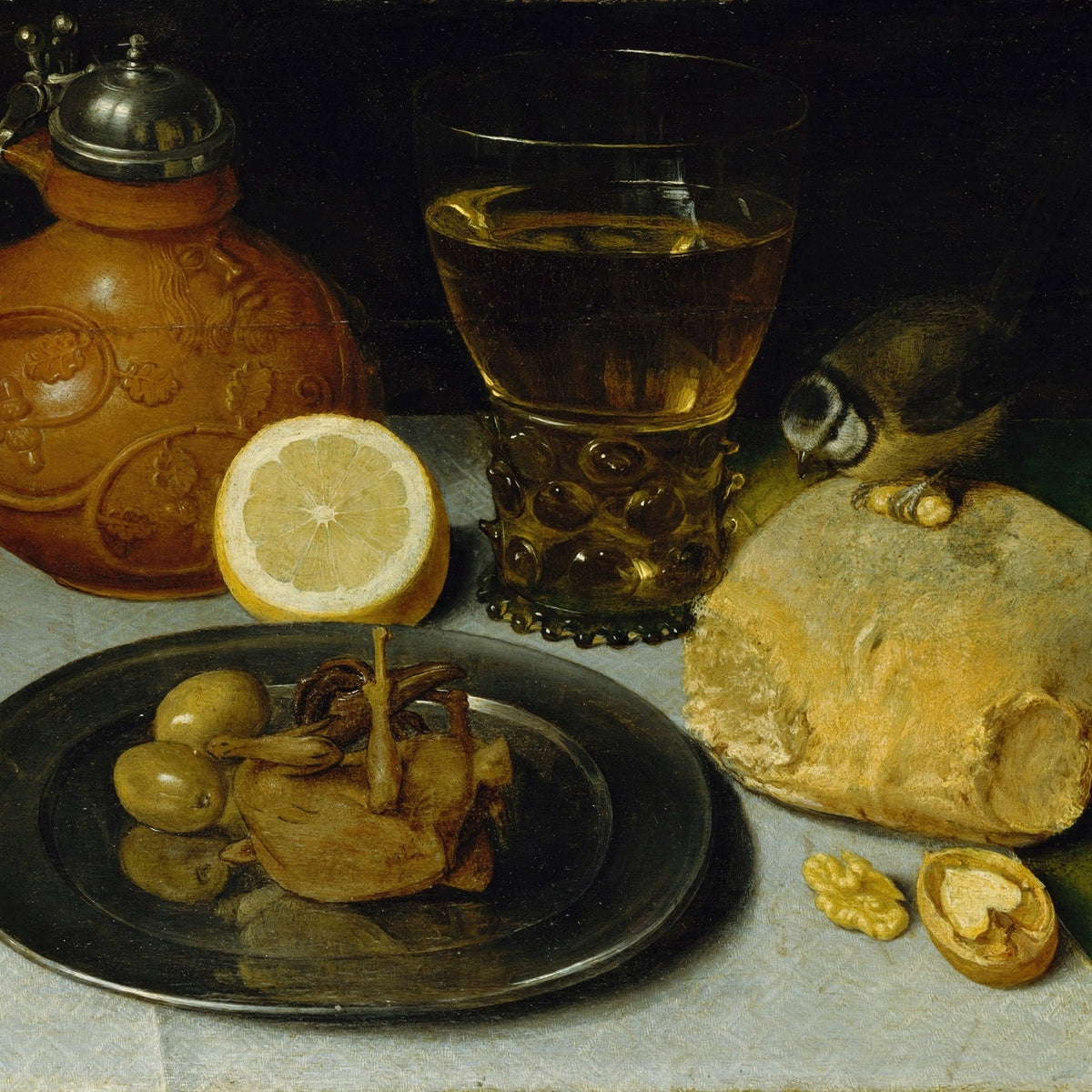 Still Life Oil Painting - Bread, Lemon and Wine Glass - Oil Painting Haven