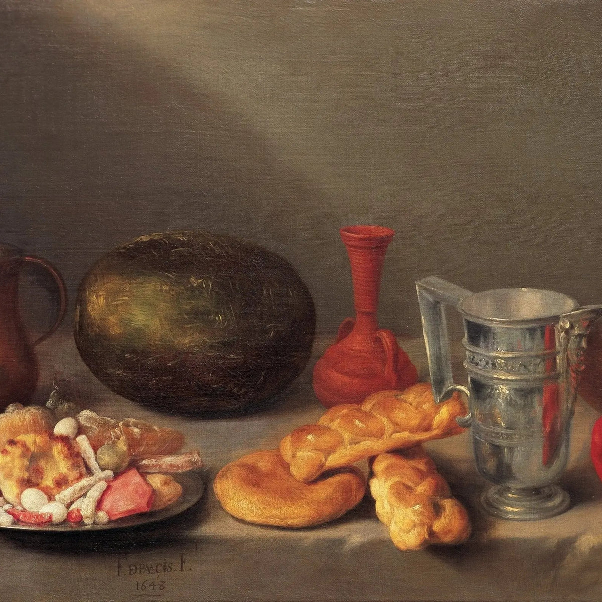 Still Life Oil Painting - Bread, Melon and Vessels - Oil Painting Haven
