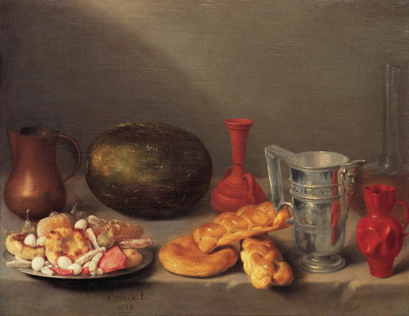 Still Life Oil Painting - Bread, Melon and Vessels - Oil Painting Haven