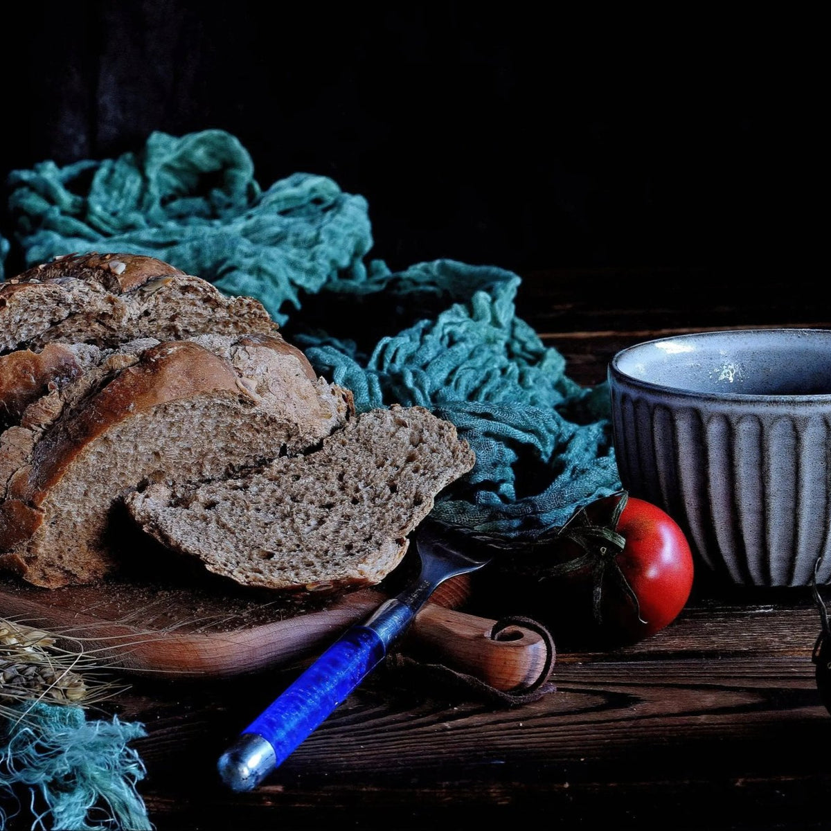 Still Life Oil Painting - Bread, Tomatoes and Ceramic Cup - Oil Painting Haven