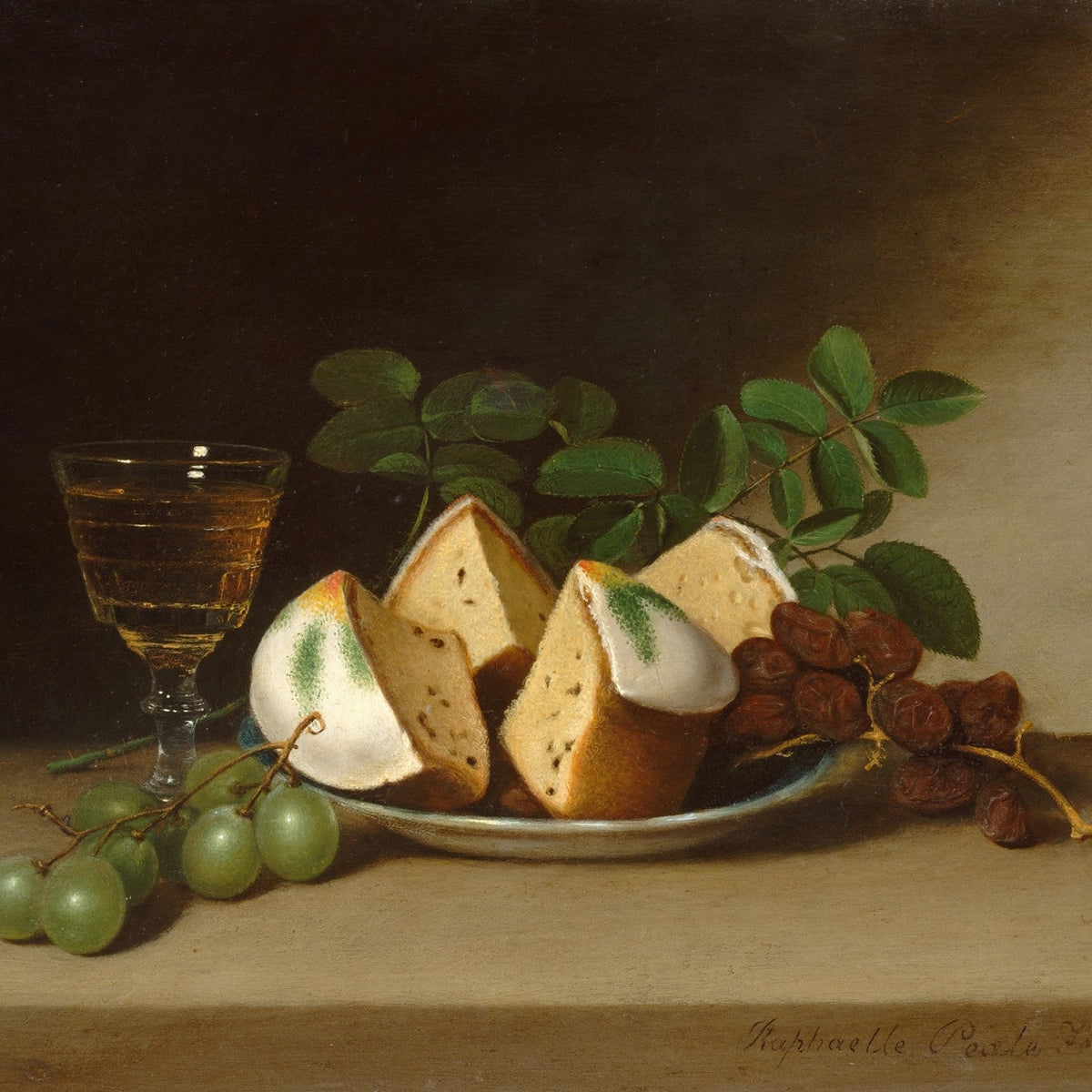 Still Life Oil Painting - Cake, Grapes and Wine - Oil Painting Haven