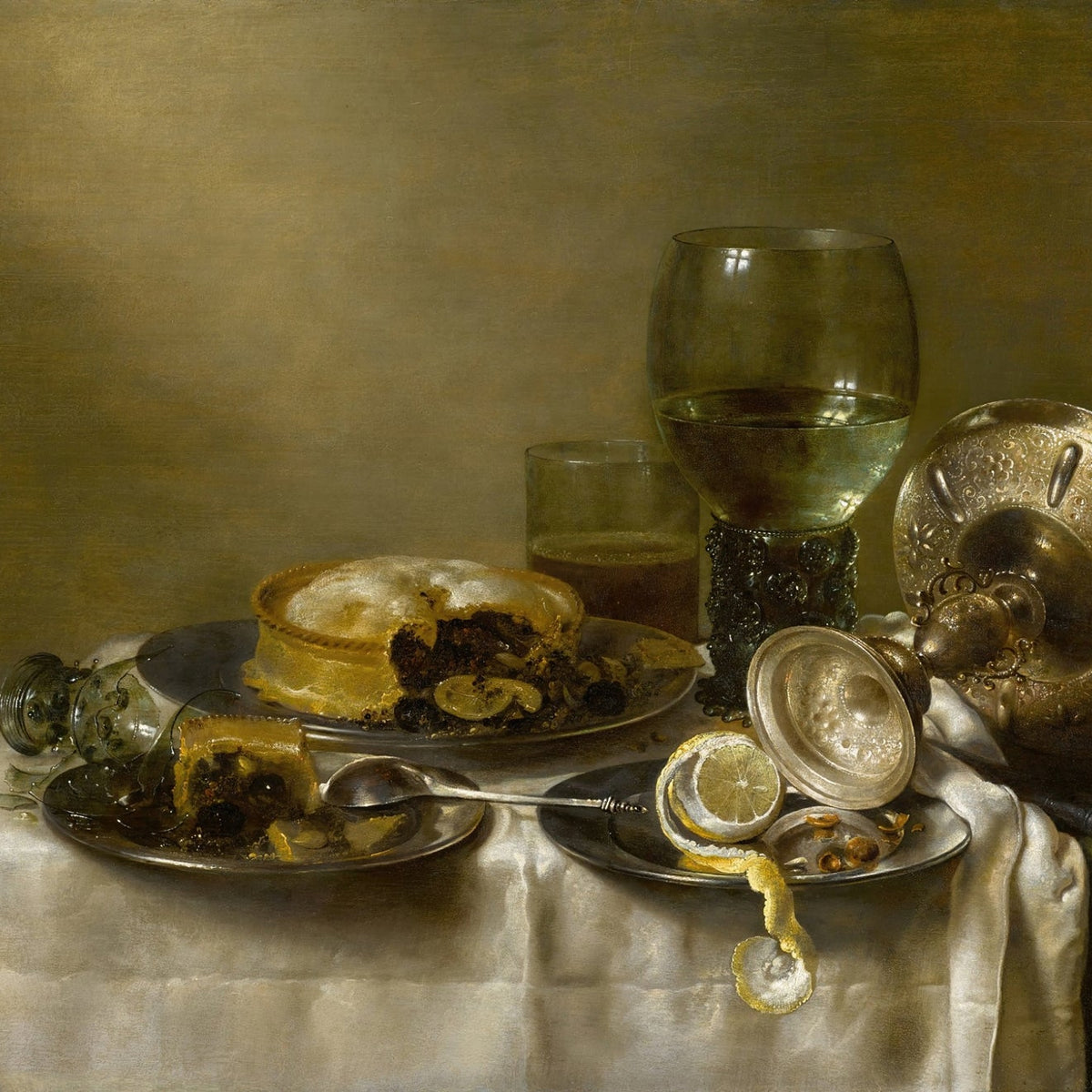 Still Life Oil Painting - Cake, Lemon and Silverware - Oil Painting Haven