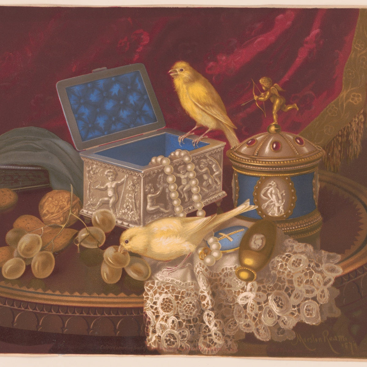Still Life Oil Painting - Canary, Pearls and Jewel Box - Oil Painting Haven