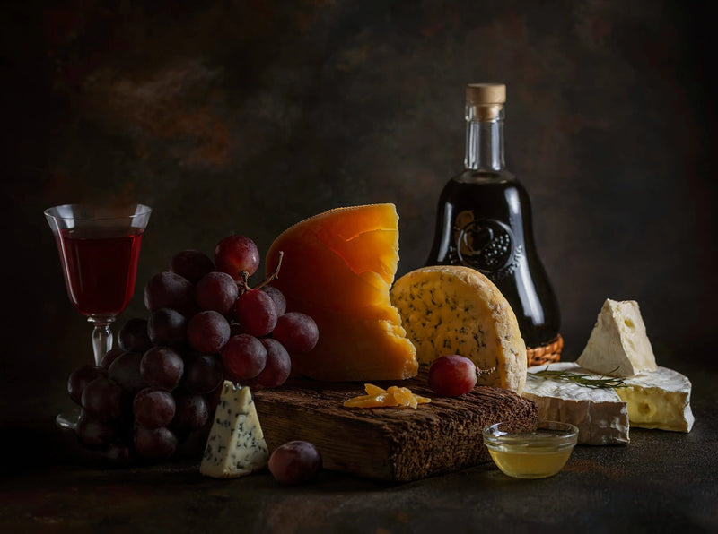Still Life Oil Painting - Cheese, Grapes and Wine - Oil Painting Haven
