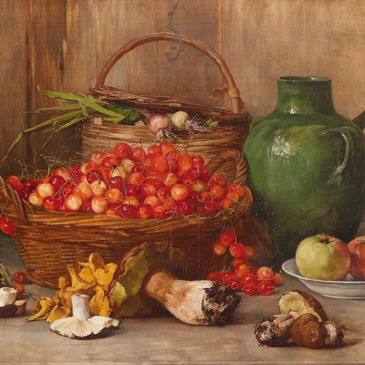 Still Life Oil Painting - Cherries, Apples and Jug - Oil Painting Haven