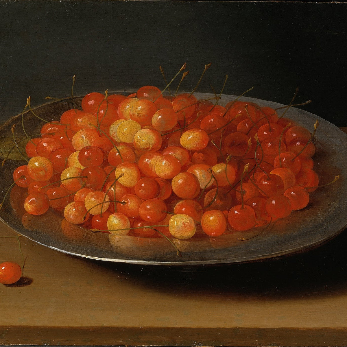 Still Life Oil Painting - Cherries on Silver Plate - Oil Painting Haven