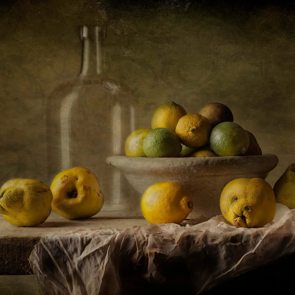 Still Life Oil Painting - Citrus Fruits and Ceramic Bowl - Oil Painting Haven